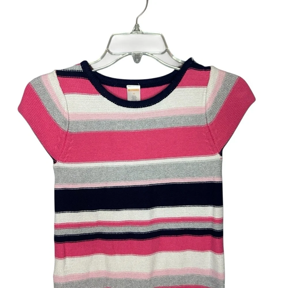 Gymboree Girls Striped Sweater Dress Pink Navy Cotton Size 10 Pockets